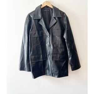 Lioness Black Faux Leather Crocodile Trench Coat NWOT